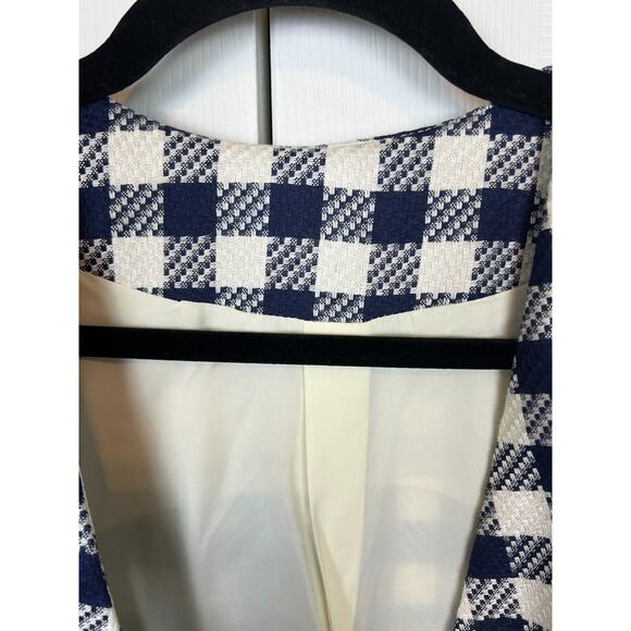 Vintage 80s Kathryn Deene NY Blue White Plaid Check Oversized Blazer Preppy 28 - Picture 3 of 8